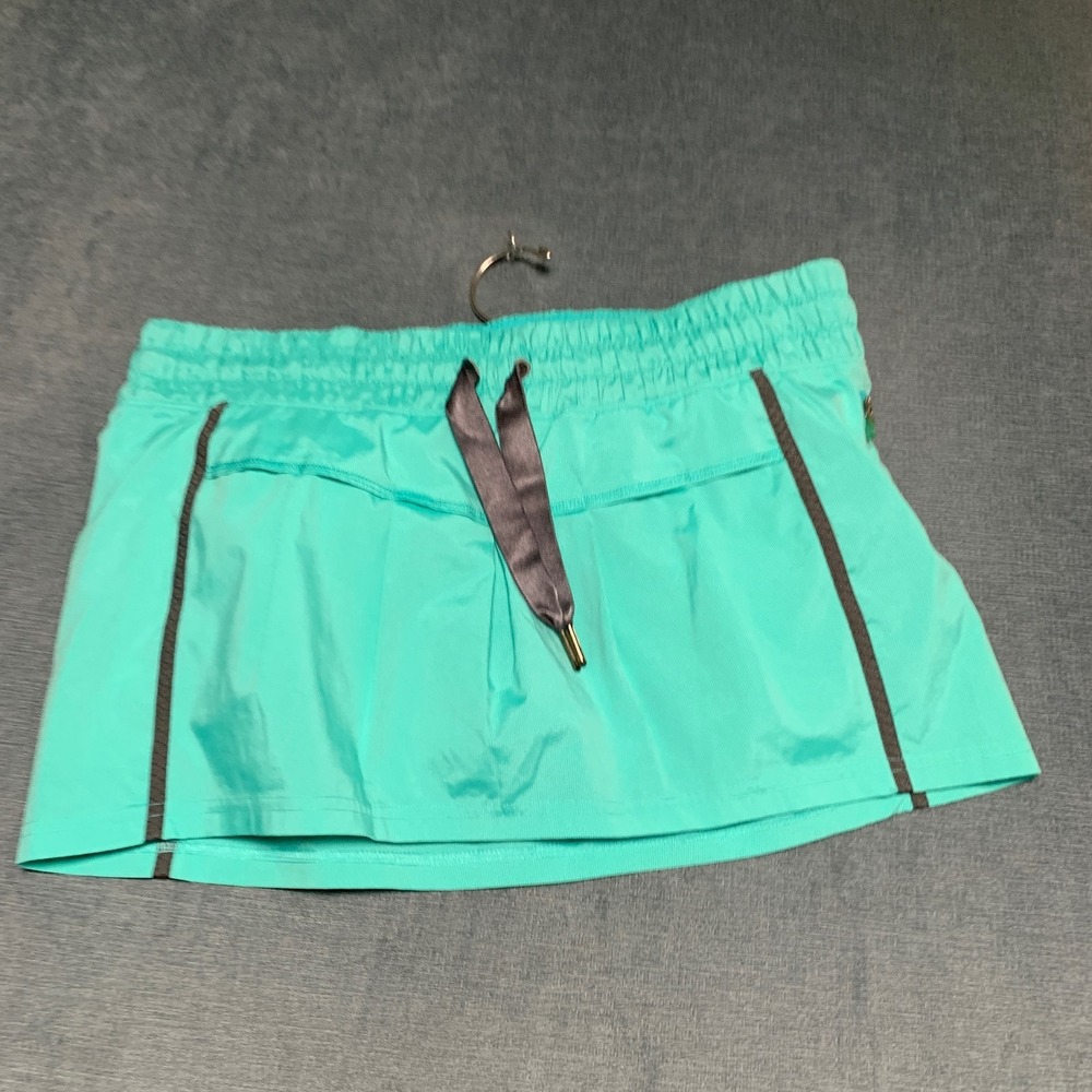 Lululemon Run Reflection Lined Mini Skirt Womens 8 Aqua Blue Drawstring Waist